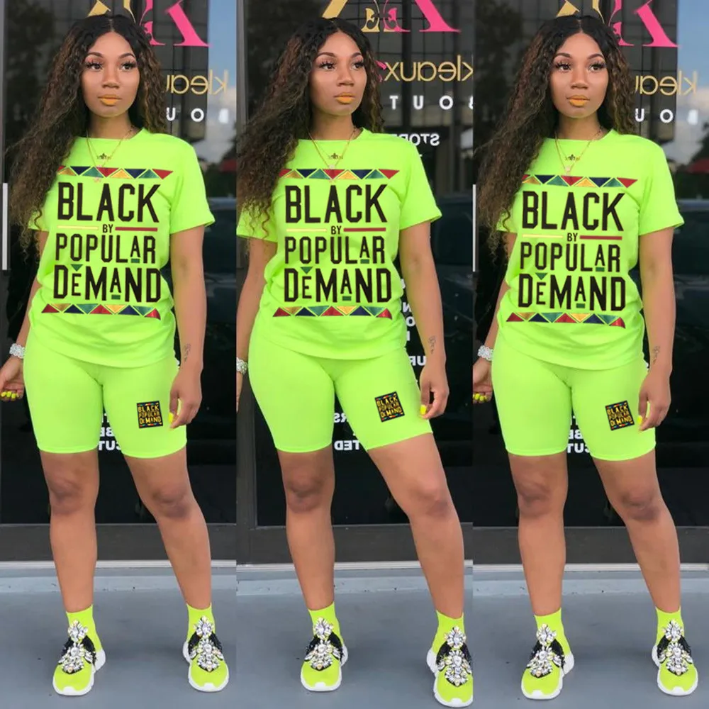2019 Summer Women Letter Print Streetwear 2 Piece Set Tracksuit Jogging Femme Outfits Clothing Neon Green Yellow |