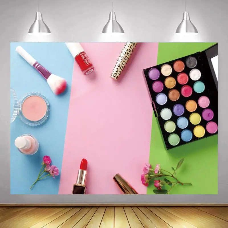 

Women Dressing Table Background Lipstick Coloful Blush Perfume Photoshoot Photography Backdrop For Photographer Studio
