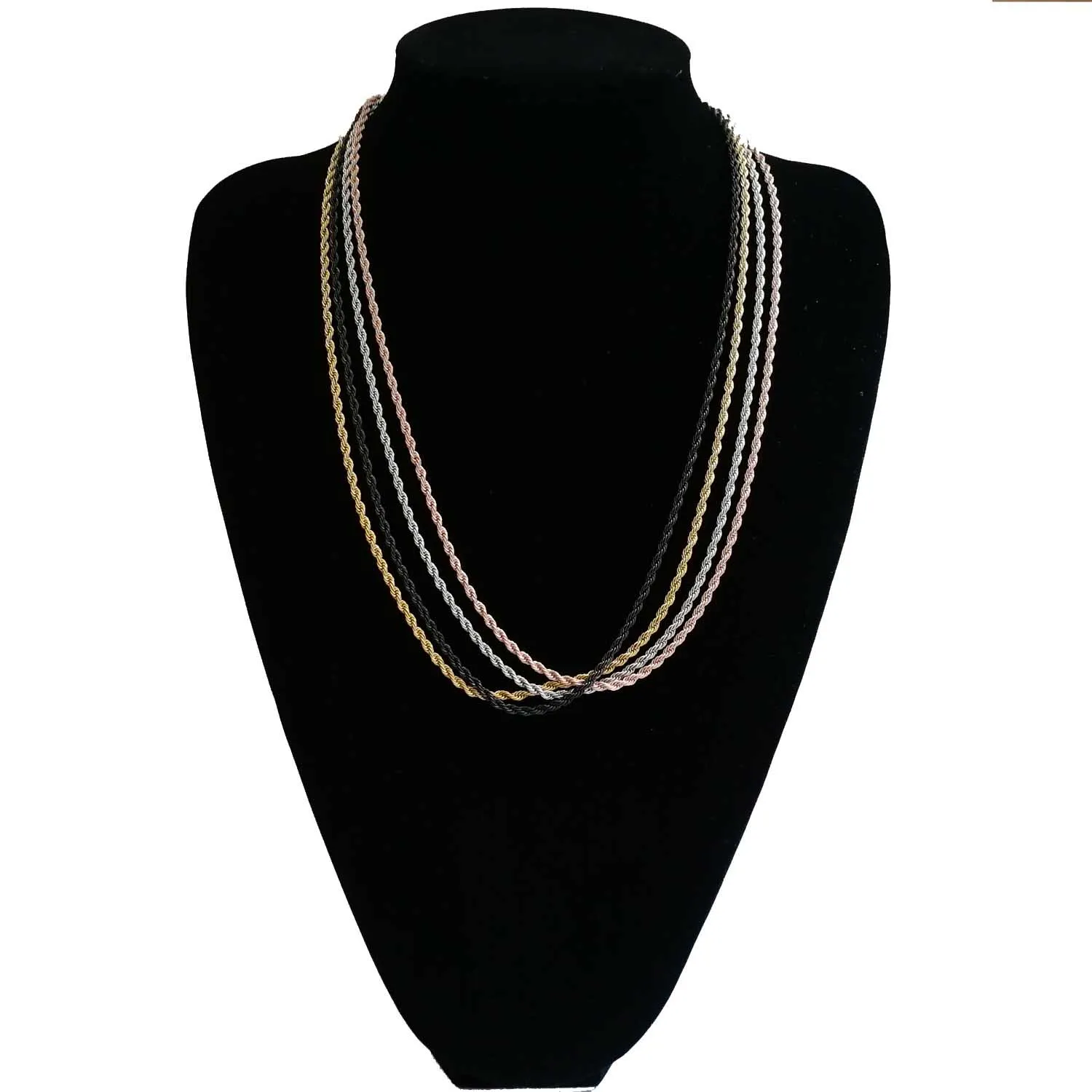 

Hot Selling Hip Hop 3mm 60cm Stainless Steel Twist Rope Chain Fashion Men and Women Jewelry Chains for Pendants Charms