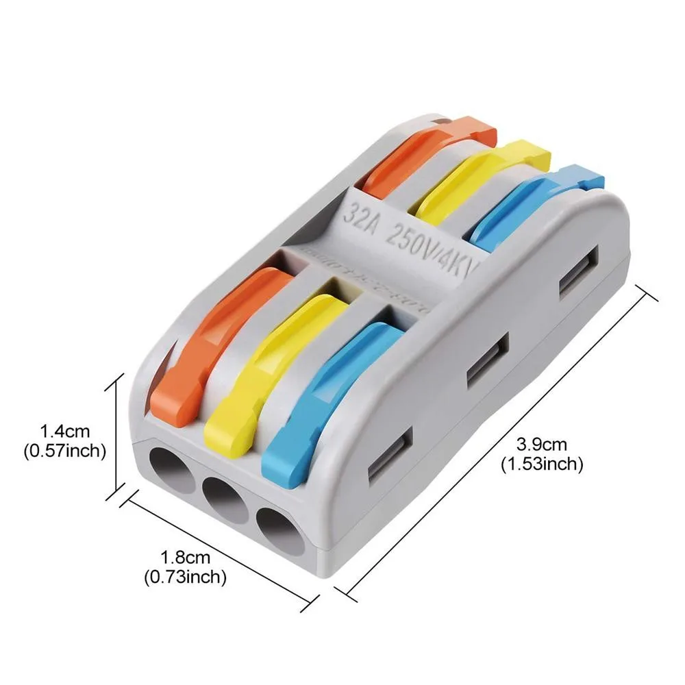 

10Pcs Lever Terminal Block 12-28 AWG 400V Connectors 3-Way High Quality
