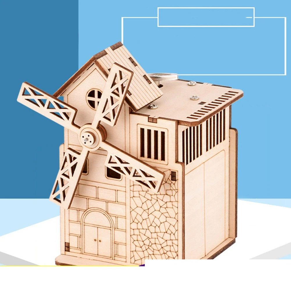 

Wooden Three-dimensional Jigsaw Puzzle Hand-assembled Model Music Box Toy Adult Diy Plug-in Building Blocks Creative Windmill