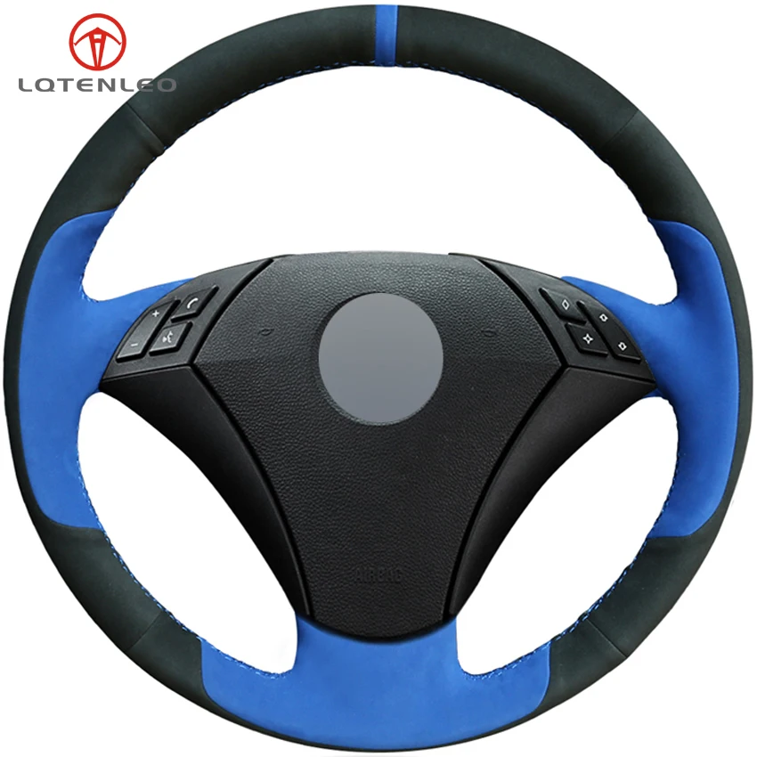 

LQTENLEO Black Blue Suede Hand-stitched Car Steering Wheel Cover For BMW E60 E61 520i 520li 523 523li 525 525i 530 530i 535 545i