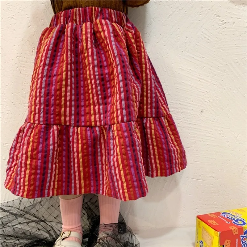 Одежда для маленьких девочек Полосатая юбка труба с оборками детская 2020