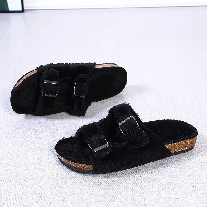 

Aliyi Fashion Slippers 2021 New Comfortable Ladies Casual Home Slides 35-43 Flat Slip On Plush Sole Female Sandals Flip Flops