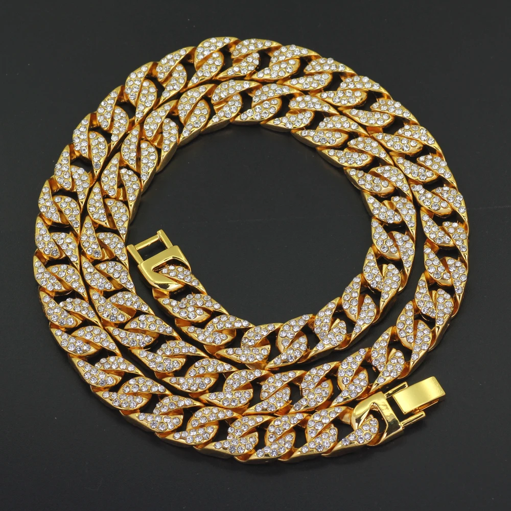 

1 в стиле «хип-хоп» украшениями в стиле панк Рок льдом кубинская цепь 14 мм 30 дюймов кубинской цепочка ожерелье Bling ювелирные изделия для мужч...