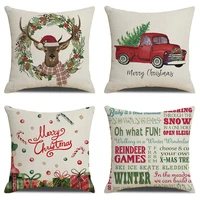 christmas red truck deer cushion cover christmas tree decora pillow cover family living room chair new year pillowcase 45x45cm