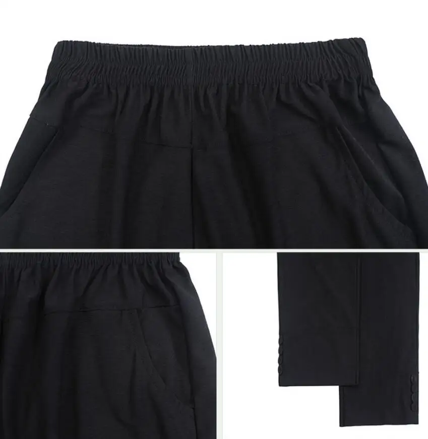 

Black Red Gray Green Cropped Pant Middle Aged Women Summer Elastic Waist Straight Crop Trouser Mother Plus Size Bottom s1127