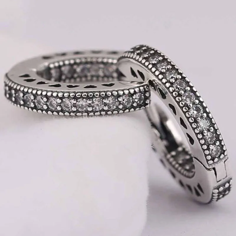 

100% 925 Sterling Silver Pan Earring Women Small Hearts With Crystal Stud Earrings For Women Wedding Gift Fashion Jewelry