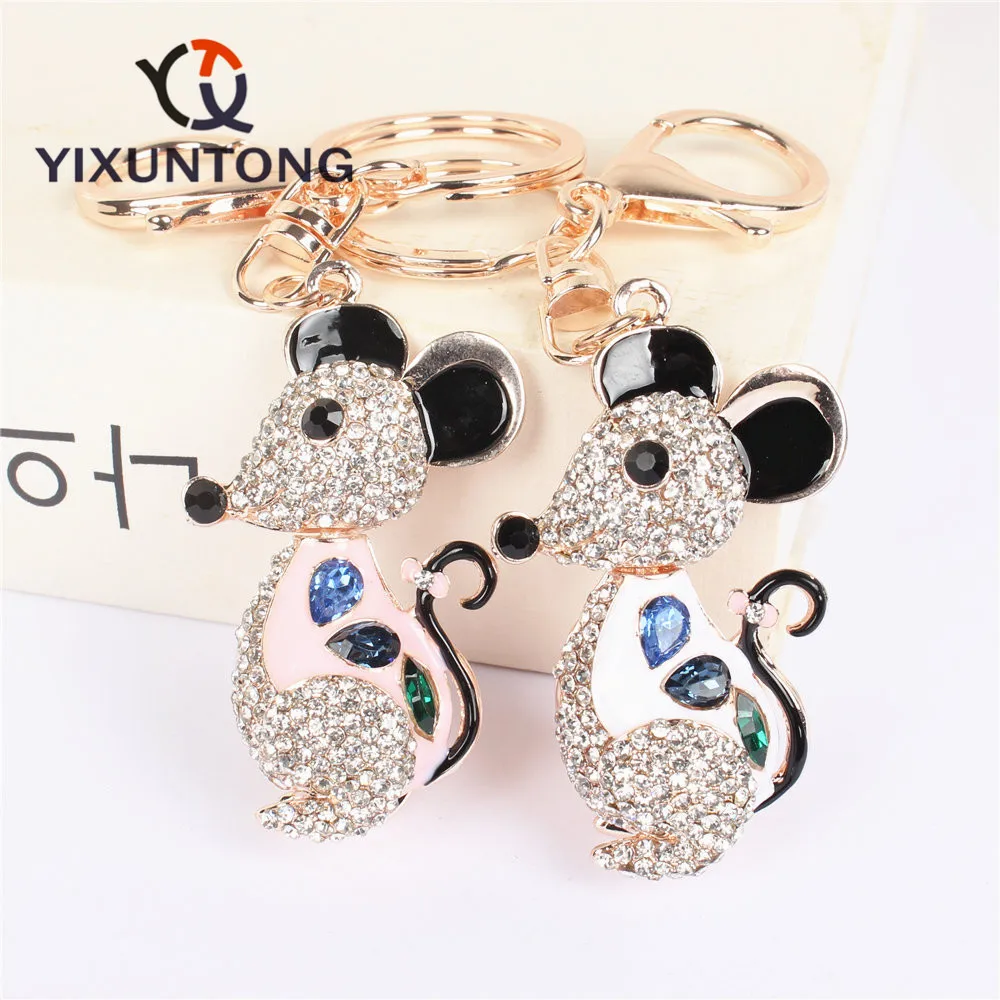 

Lovely White Pink Rat Key Chain Rhinestone Crystal Pendant Charm for Handbag Purse Bag Carkey Gift