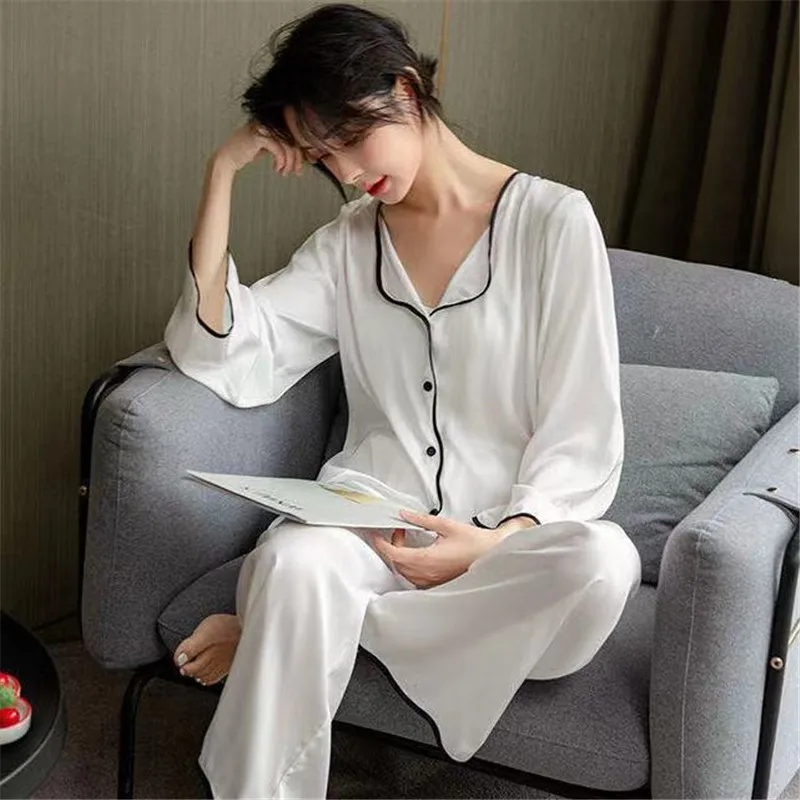 

Лед Шелковая пижама для женщин летние комплекты из 2 вещей, комплект пижамы размера плюс, одежда для сна, Повседневная Пижама женская домашн...