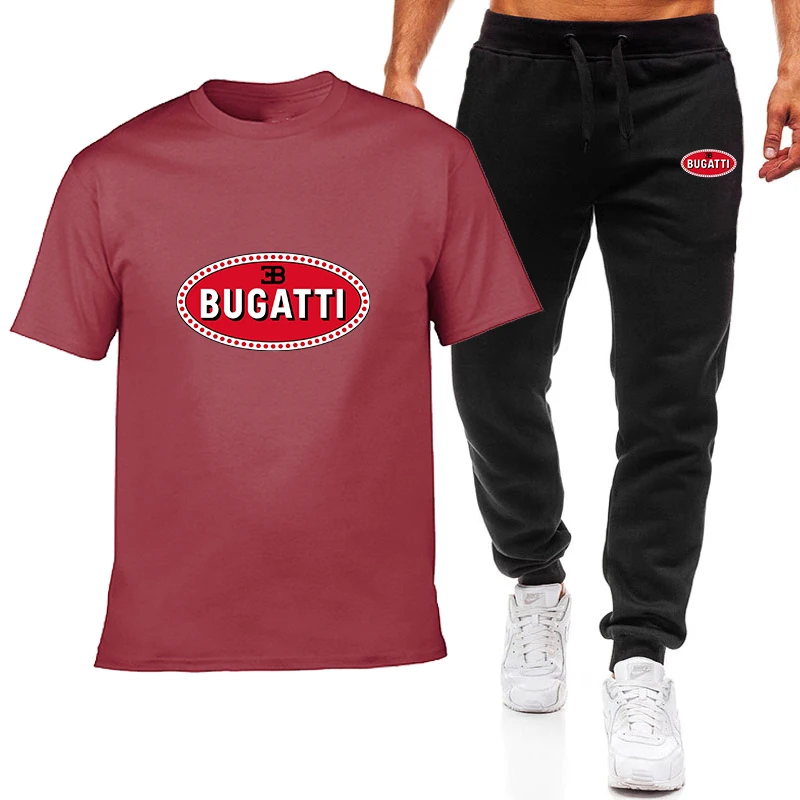 

2021 Fashion Summer Men T Shirts BUGATTI Car Logo Print HipHop Casual Cotton Short Sleeve high quality T-shirt pants suit Man