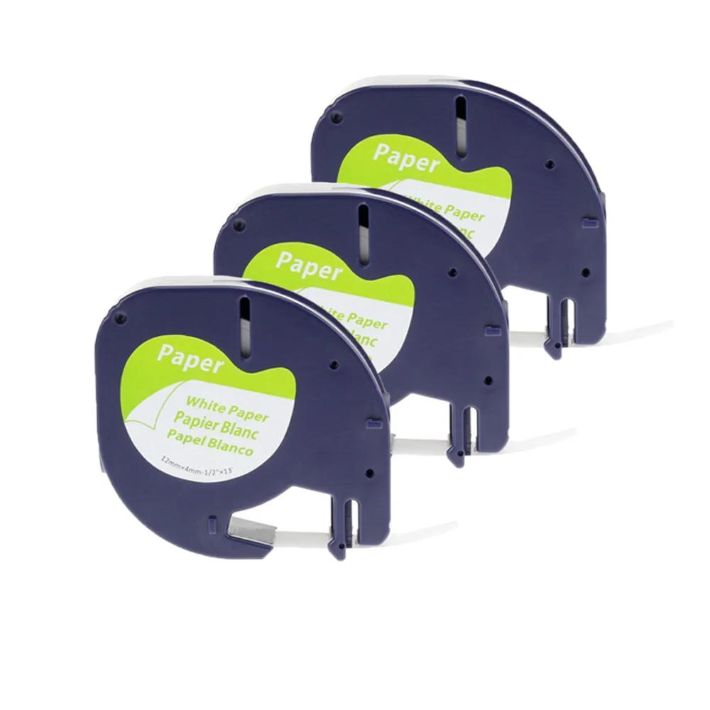 3pk совместимый с Dymo LetraTag 91200 91201 черный на белом 12 мм x 4 м бумажные этикетки для