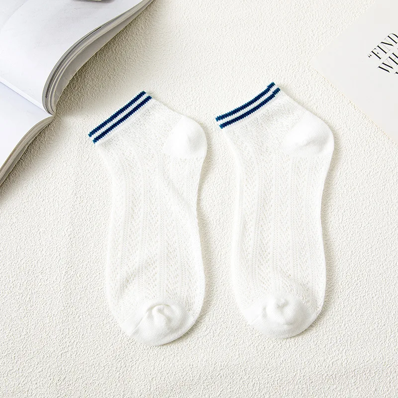 

10pairs/lot Spring Summer New Japanese Striped Mesh Boat College Style Trend Fishbone Cotton Socks Women's Multi Color