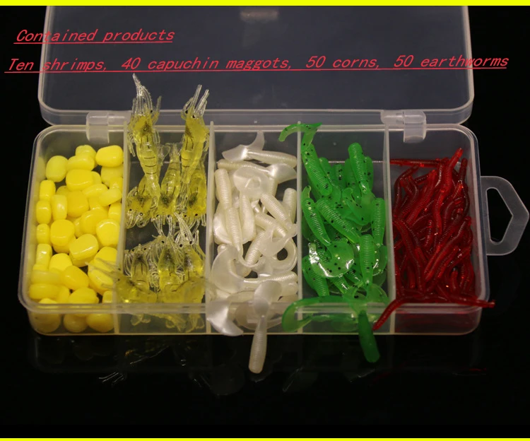 

Freshwater lure lifelike bait set black patterned bionic shrimp bait capuchin maggots and earthworms combination bait