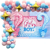 baby gender reveal party supplies pink blue balloons garland arch with boy or girl photo backdrop for baby shower party decor