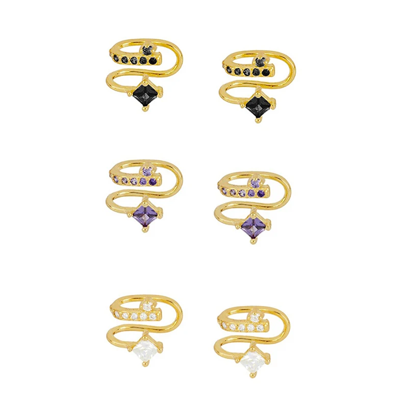

925 Sterling Silver Clip on Earrings Women Simple White/Black/Purple Zircon Earcuff Fashion Jewelry Wholesale and Retail