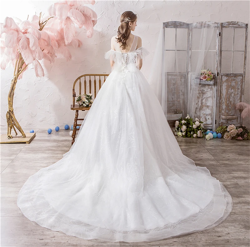 Новое модное белое платье с открытыми плечами Vestido De Noiva свадебное со шлейфом