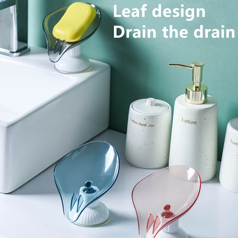 

Leaf-Shaped Soap Holder Transparent U-Shaped Drain Soap Holder Kitchen Non-Porous Suction Cup Rotatable Multifunctional Tool