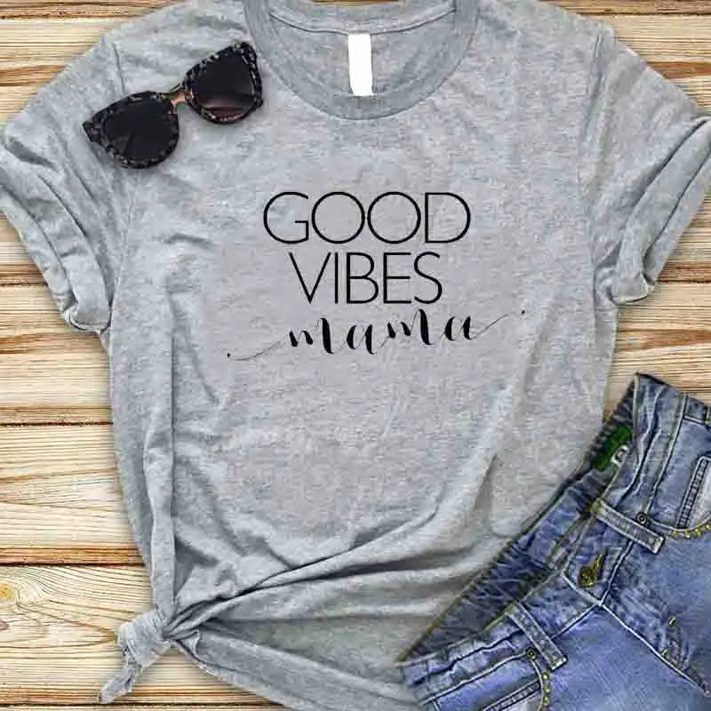 Женская футболка с надписью Good Vibes Mama в уличном стиле забавные модные женские