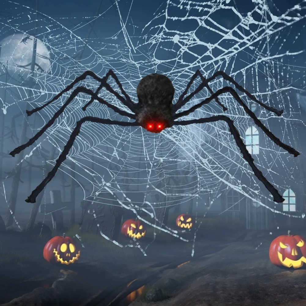 

Halloween Plush Spider Voice Control Vibration Light Red Eye Big Spider Halloween Haunted House Bar Decoration appealing