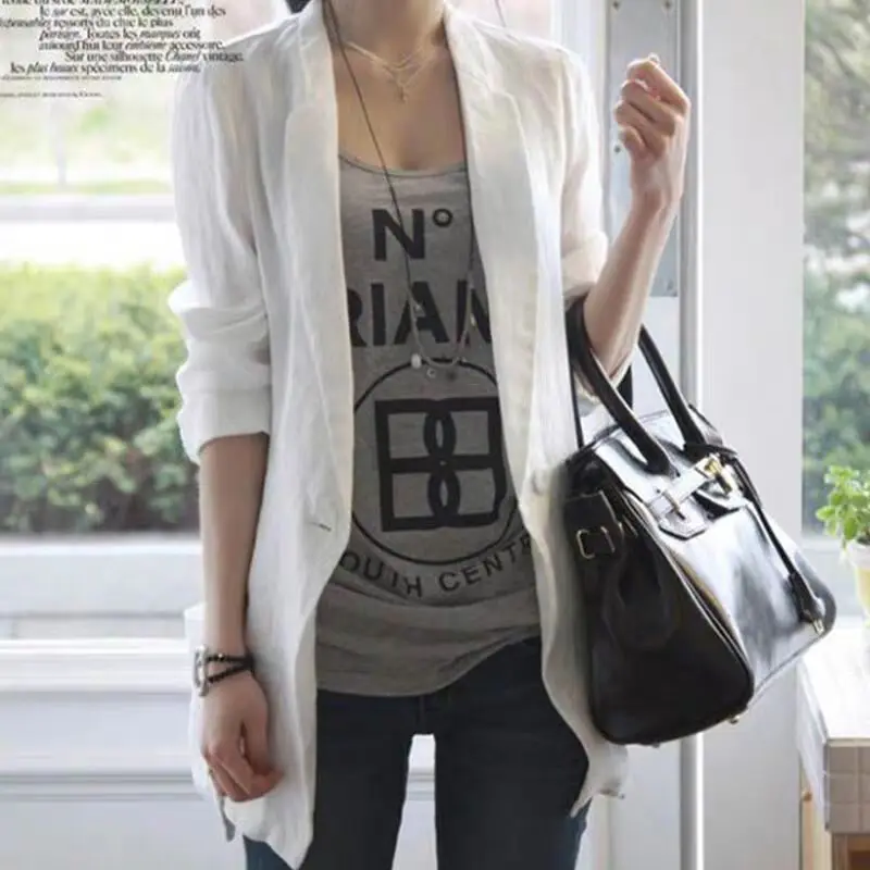 

Cotton Linen Suit Blazer Women Ladies Jacket Coat Business Formal plus size Notched Collar Thin 2020 Women Outwear