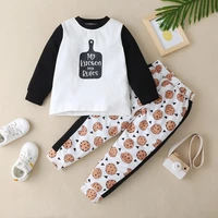 kids clothes baby boy clothes 2 pcs set letter patchwork long sleeve topscookies print trousers casual toddler girl clothes1 6y