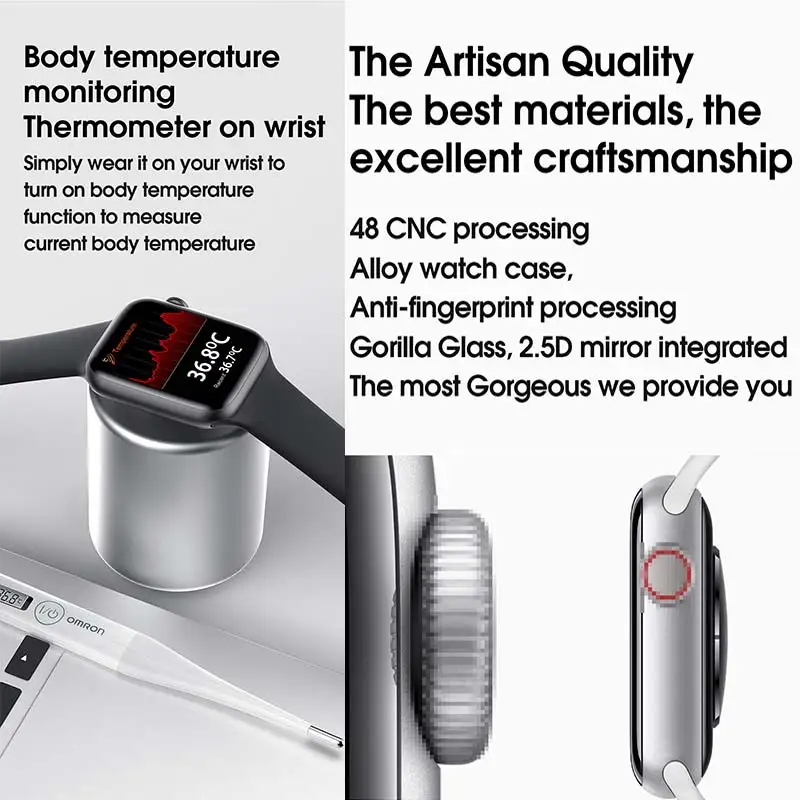 W46 Смарт часы с температурой тела пульсометром ЭКГ мониторинг водонепроницаемый