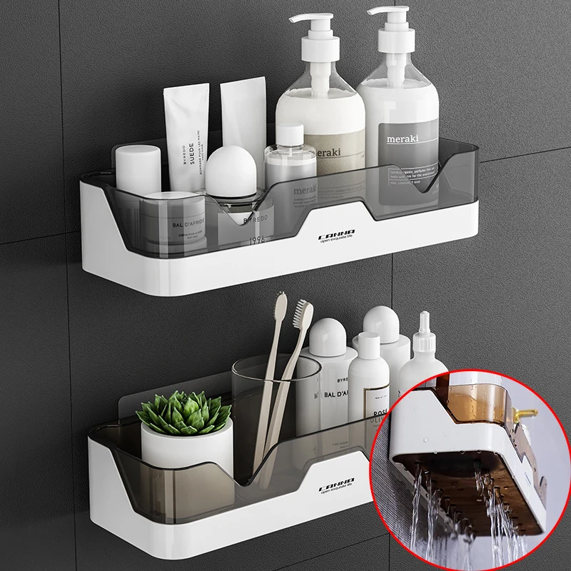 

Bathroom Shelf Shampoo Holder Shower Shelves Wall Mount Kitchen Storage Basket Plastic Draining Rack Organizer Bath Accessories