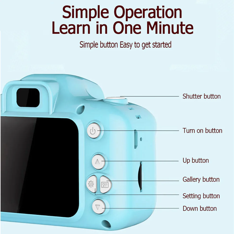 

HD Mini Digital Camera Toys for Kids 1080P 2 Inch Screen Chargable Photography Props Cute Baby Child Birthday Gift Outdoor Game