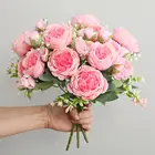 Искусственные цветы, 30 см, Розовый Шелковый Букет пионов, 5 больших головок, 4 маленьких бутона, Декоративные искусственные цветы для невесты, дома, свадьбы