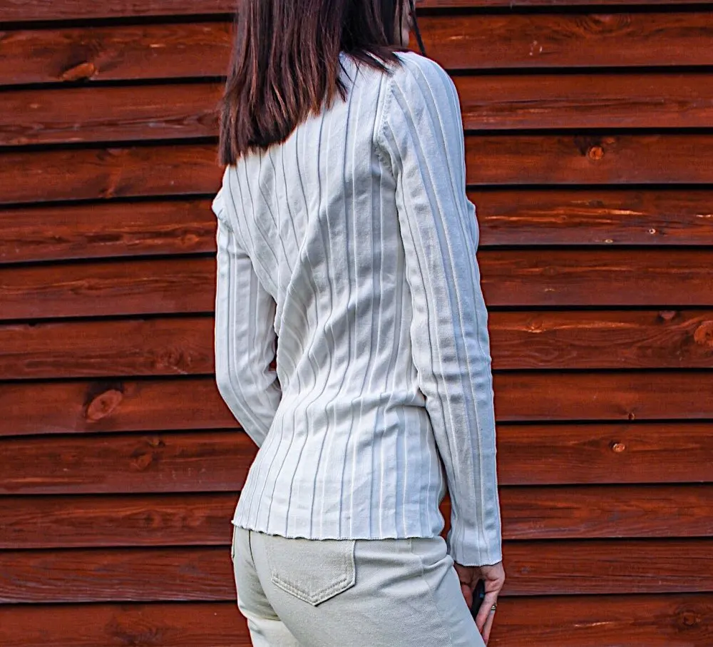 Свитер женский хлопковый в рубчик с ложным воротником Осенний | Женская одежда