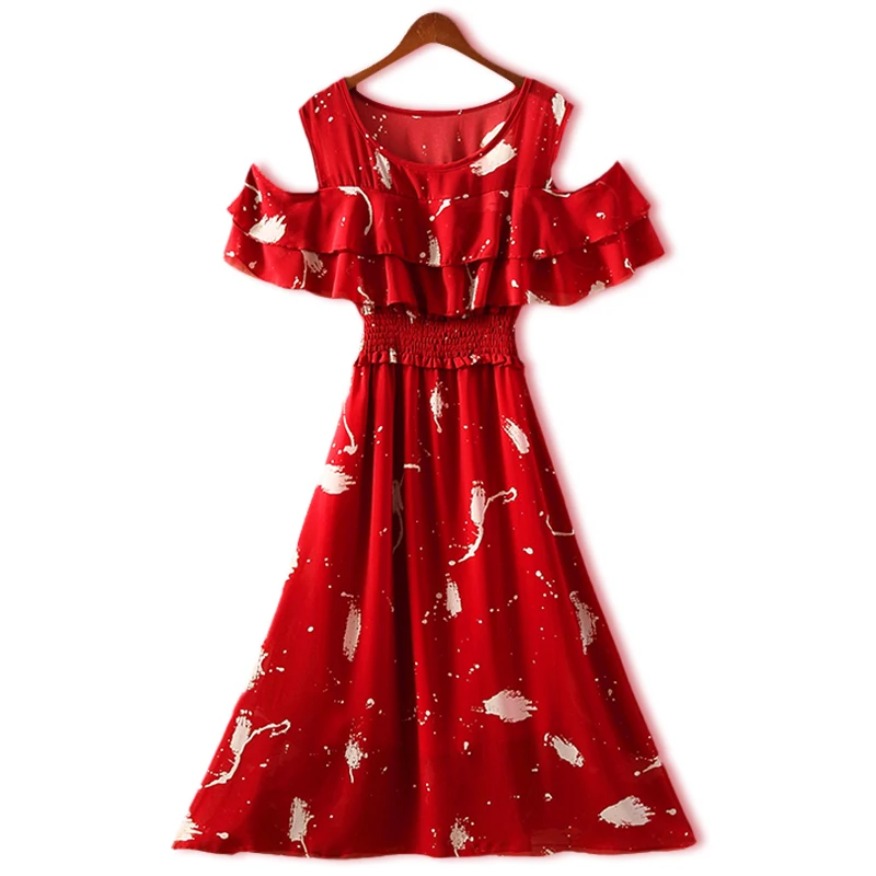 Женское шифоновое платье с цветочным принтом вечерние тыми плечами и коротким