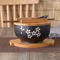 ramen cute bowl instant noodles tableware dining room tableware salad ceramic bowl bring wooden spoon wooden chopstick