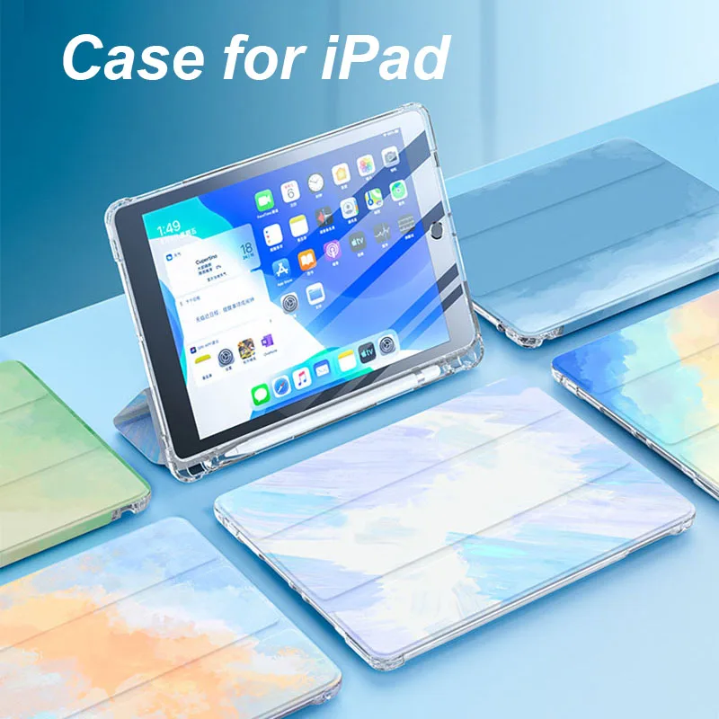 

Чехол для iPad Pro 11 2020 10,2 8th 7th Generation Air 4 10,9 3 2018 2017 9,7 с держателем для карандашей тройной чехол силиконовый чехол