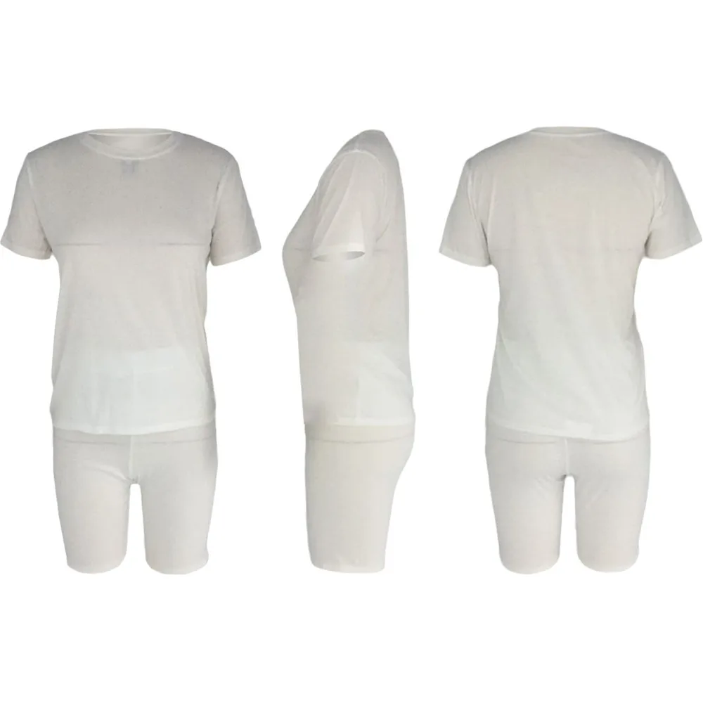 

2021 spring new fashion solid color leisure sports two piece loose o-neck short sleeve T-shirt and shorts women's suit