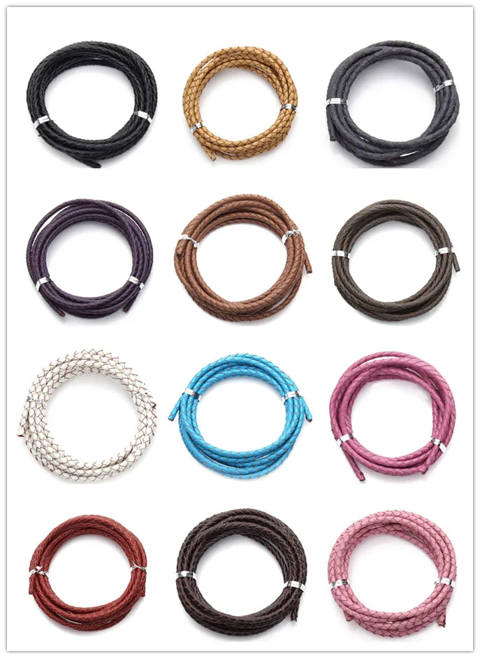 

2meter/lot 3 4 6mm factory color Jewelry brown real round Weave Genuine Leather cords Bracele Cord string Rope