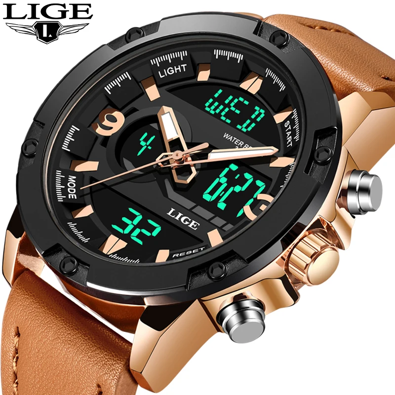 2019 LIGE Новый Модный деловой светодиодный цифровые часы мужские лучший бренд