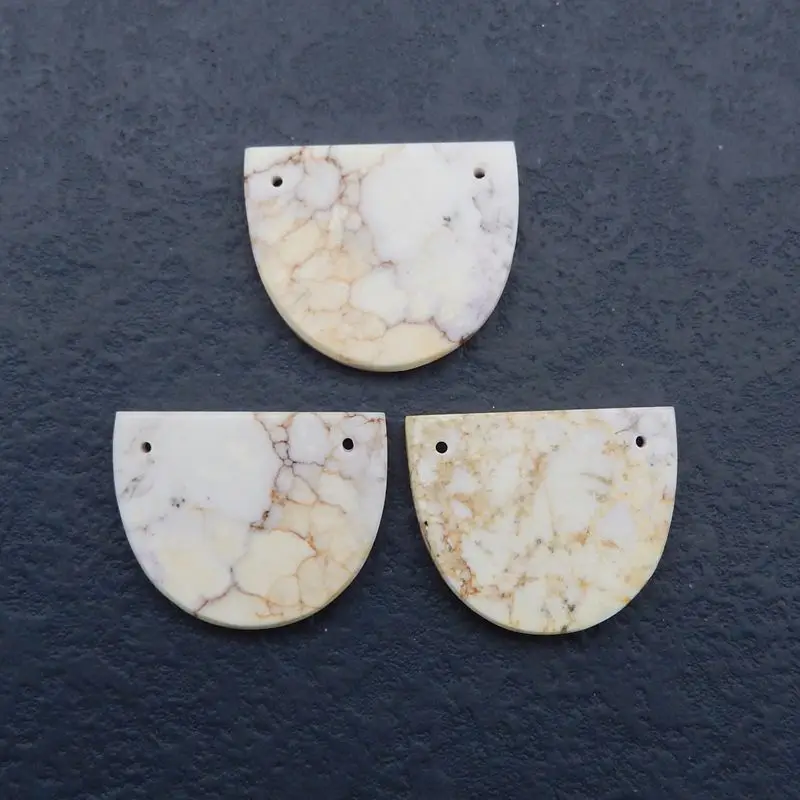 

3Pcs Natural Stone Howlite Fashion Double Holes Necklace Pendant Beads 30x25x3mm 16g