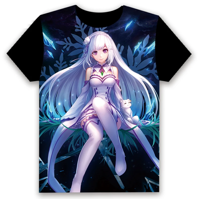 Черная аниме футболка с коротким рукавом Re Zero kara Hajimeru Isekai Seikatsu одежда для мужчин и