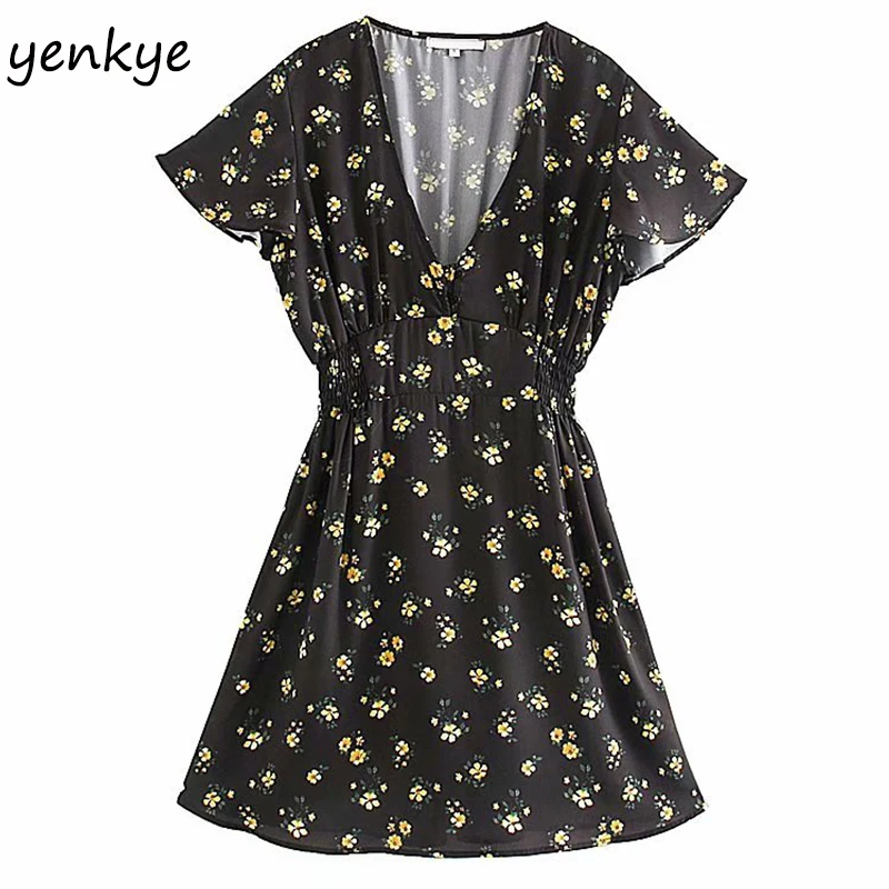 Женское платье с цветочным принтом Летнее мини-платье трапециевидной формы