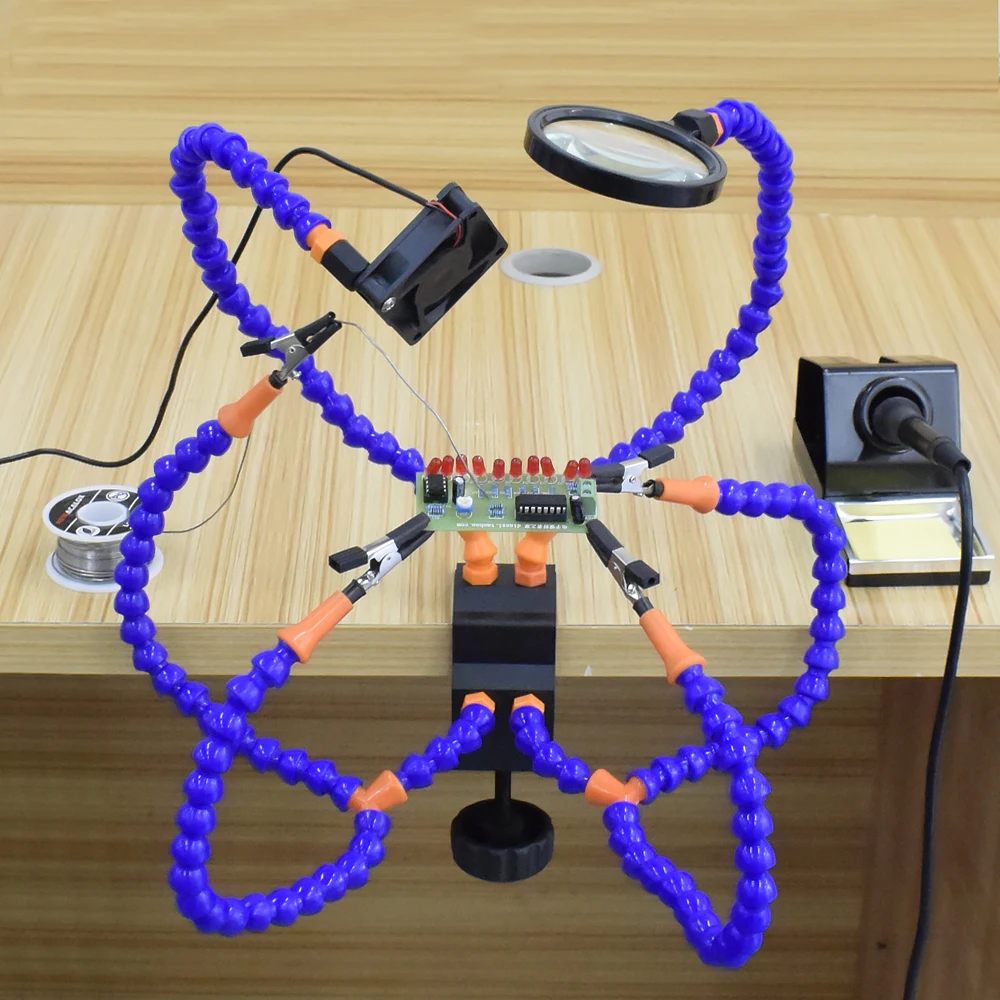 Toolour Soldering Helping Hand Third USB Flashlight Fan Magnifying Glass Flexible Arms Holder For Welding Repair | Инструменты
