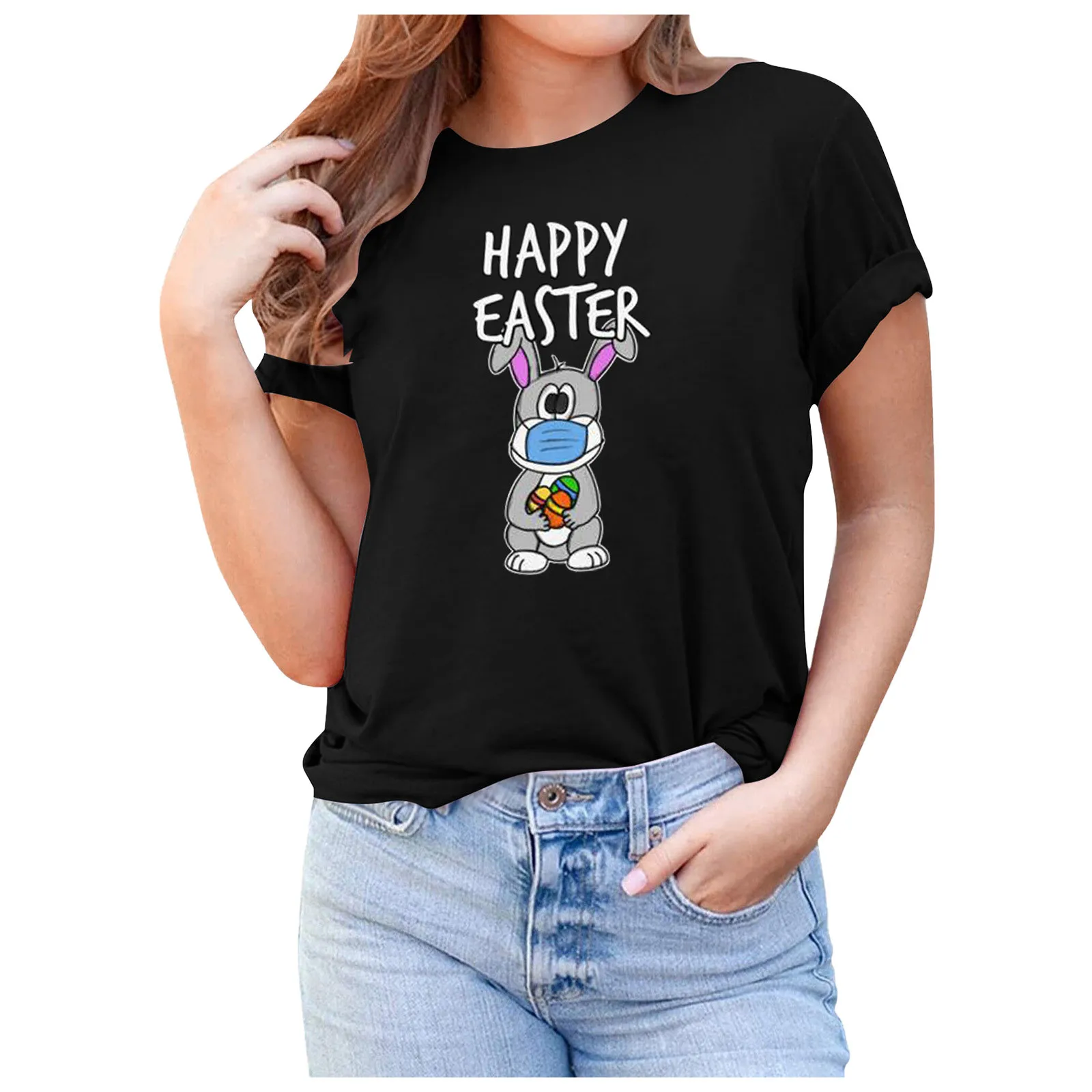 

Men's And Women's Printed T-shirt Short-sleeved Casual T-shirt Top Easter Summer Round Neck Short Sleeve Breathable T-shirt