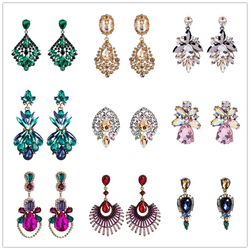 Модные Роскошные серьги в виде цветов капельки с кристаллами геометрические