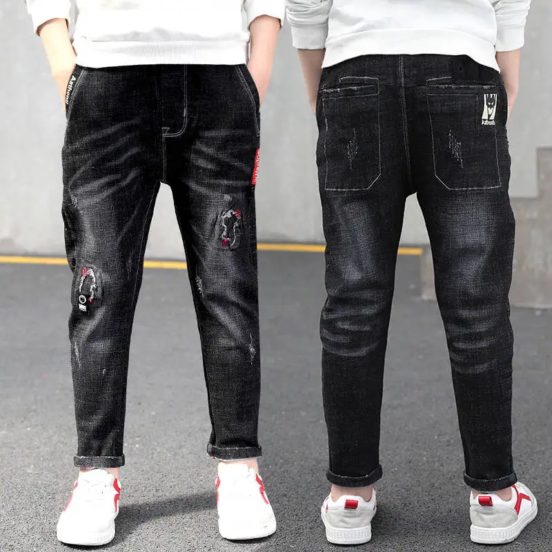 Хлопковые джинсы для мальчиков на весну и осень новинка 2021 модные брюки в