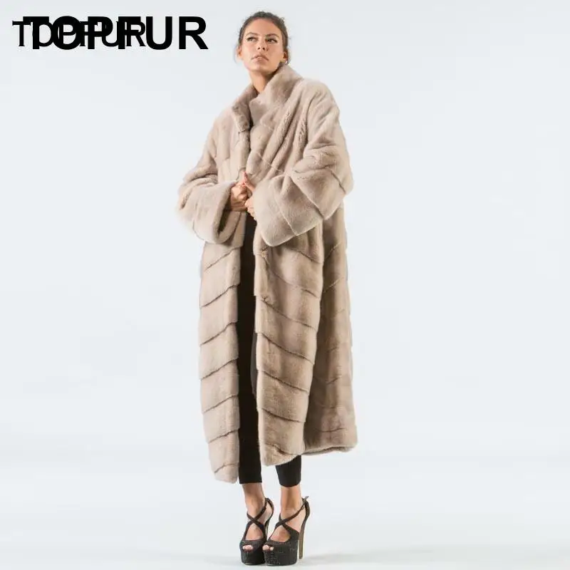 Женская куртка из натуральной кожи TOPFUR цвета хаки натурального меха норки с