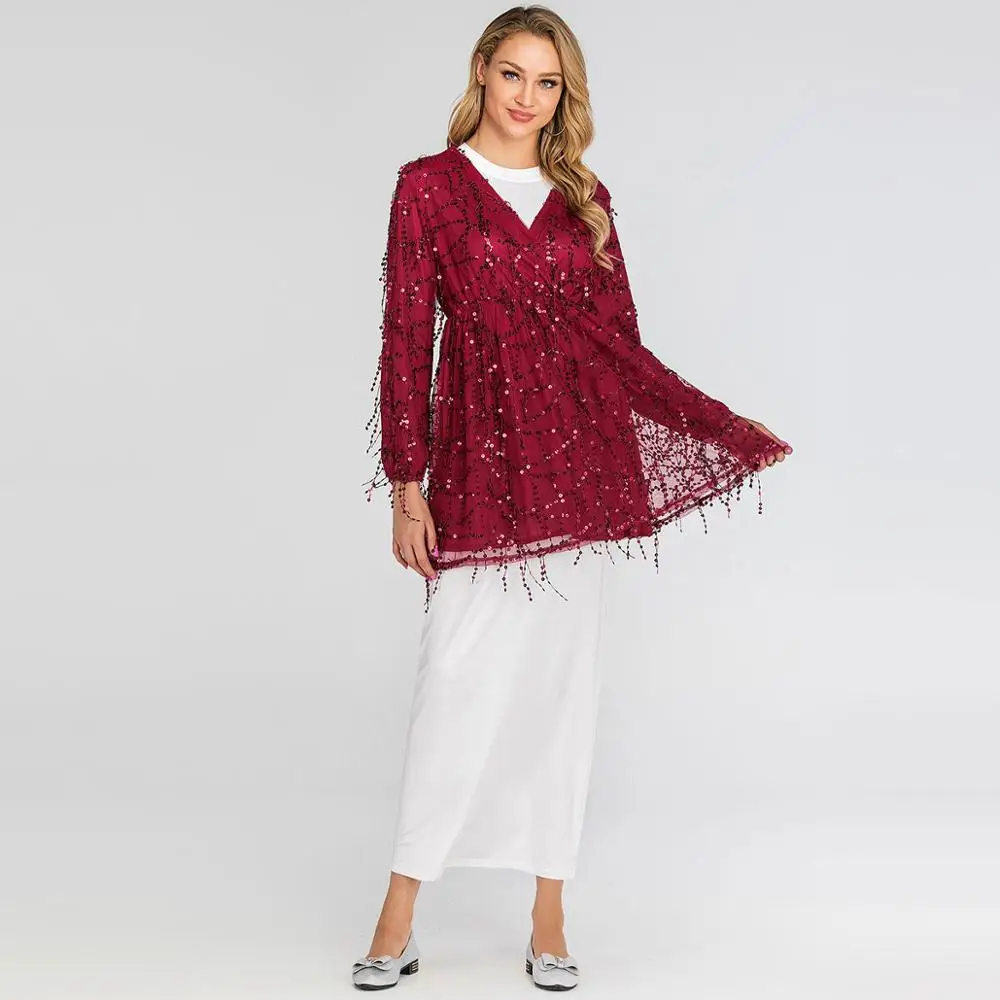 Женская блузка с длинными рукавами и кисточками мусульманская Арабская туника в