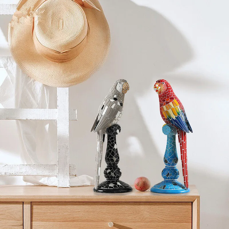 

Tropical Coquette Mosaic Parrot Resin Art&Craft Statue Creative Simulation Bird Living Room Entryway Art Decorations X3925