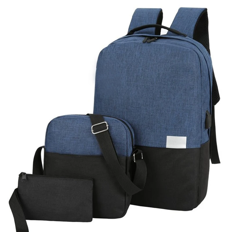 3pcs / Set Stitching Couple Large Capacity Backpack USB Charging Multifunctional Computer Bag Pure Color Oxford Cloth | Багаж и сумки