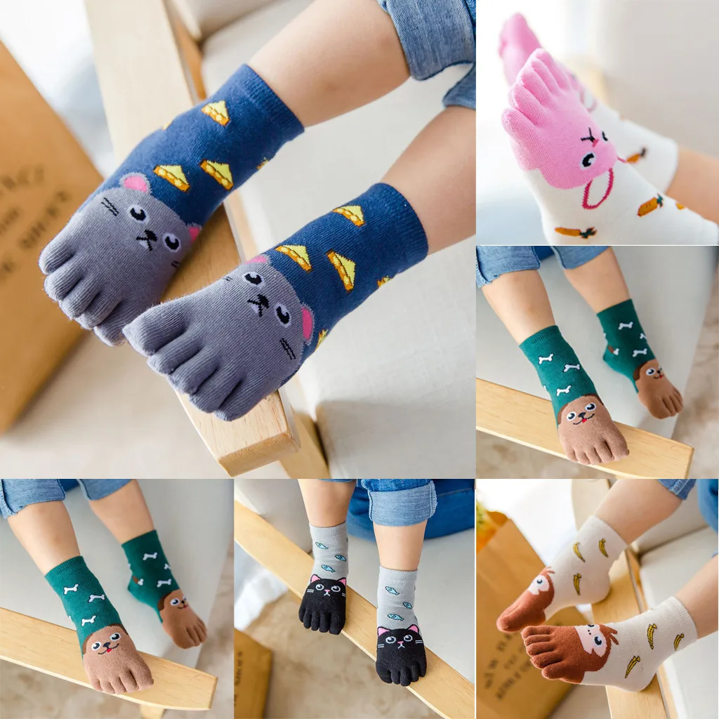 

Children's Socks Spring Summer Cotton Baby Girls Socks Toddler Baby Kids Girls Boy Cartoon Animal Five Fingers Slip Cotton Socks