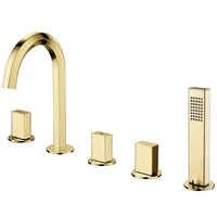brushed gold 5 pcs kit bathtub faucet bath cold and hot water tap bathroom mixer gold waterfall bathroom bathtub faucet suit